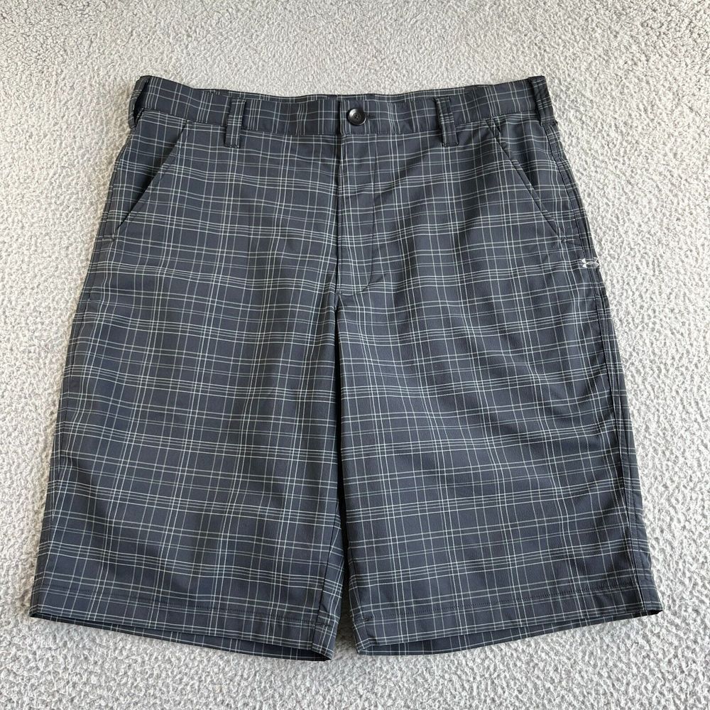 NEW Under Armour Shorts Mens 36 Black Plaid Chino Golf Outdoor Sports Modern
